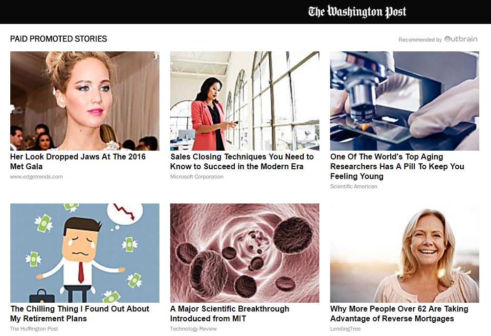 Sponsored Content section of The Washington Post, via Outbrain