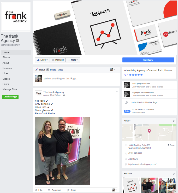 The frank Agency Facebook Page Layout changes