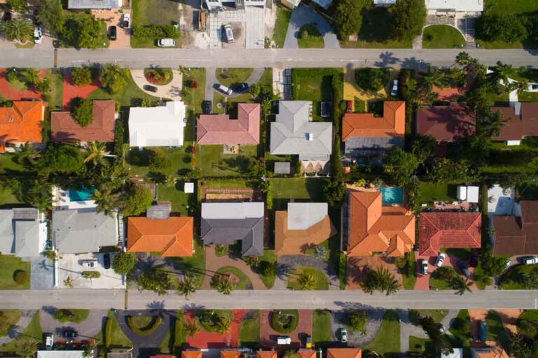 Overhead picture of lots of houses and prospective direct-mail recipients.