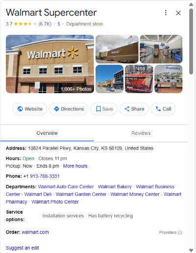 GMB profile of Walmart