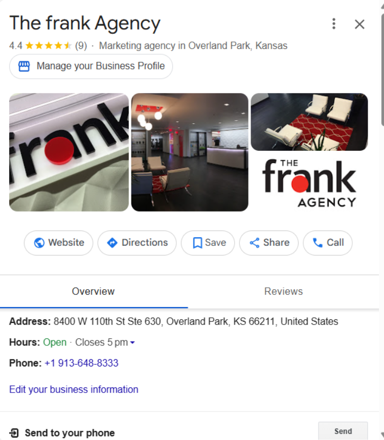 The frank Agency GMB Profile