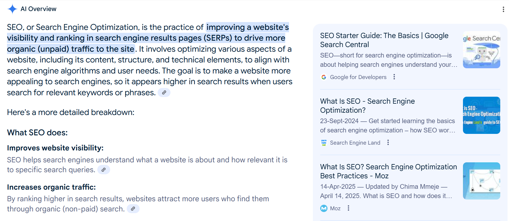 AI-generated results link to websites that rank well.