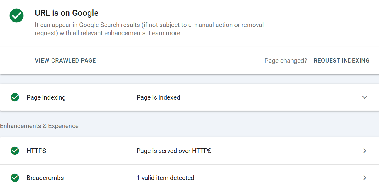 Google Search Console URL Inspect