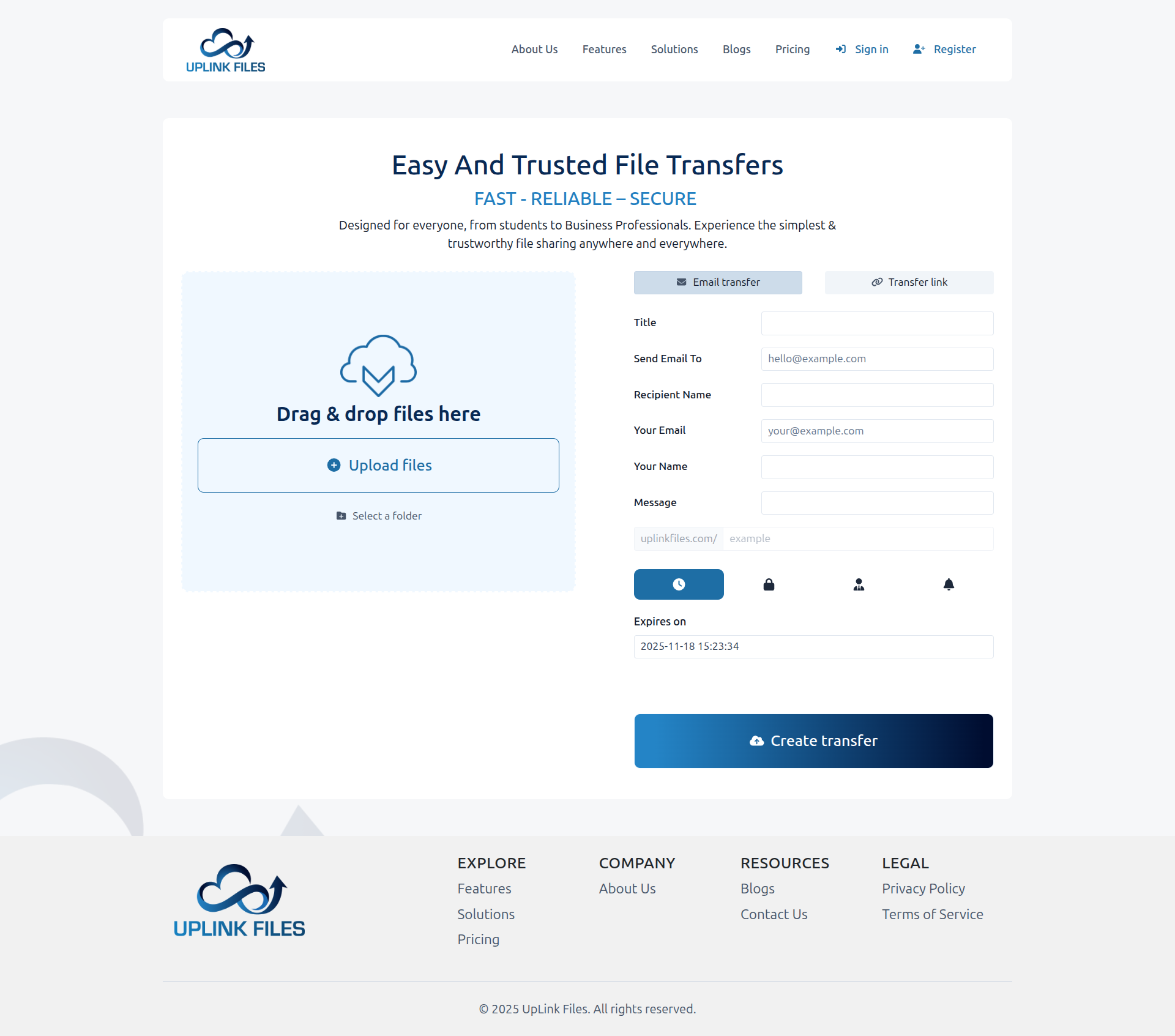 UpLink Files Homepage